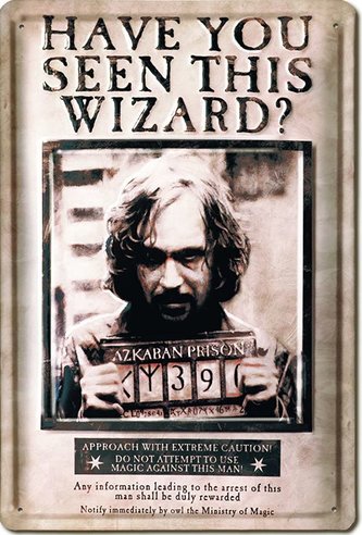 Plechová dekorativní cedule na zeď Harry Potter: Sirius Black - Have You Seen This Wizard (20 x 30 cm) Plechová dekorativní cedule na zeď Harry Potter: Sirius Black - Have You Seen This Wizard (20 x 30 cm)