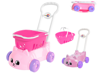 Nákupní vozík růžový s motivem kočky s odnímatelným košíkem v síťce