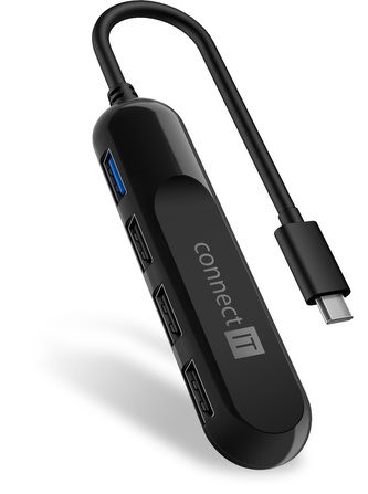 CONNECT IT USB-C hub USB 3.0, 4 porty, externí, ČERNÝ