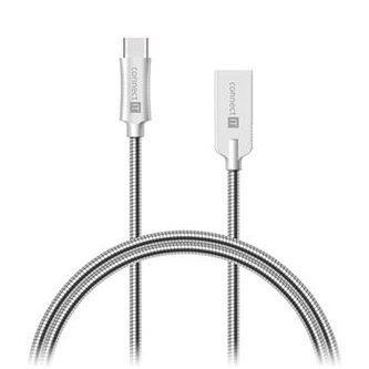 CONNECT IT Wirez Steel Knight USB-C (Type C) - USB-A, metallic silver, 1 m