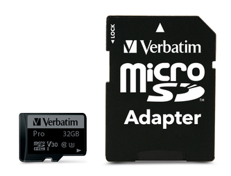Paměťová karta "PRO", microSDHC, 32GB, CL10/U3, 90/45 MB/s, adaptér, VERBATIM