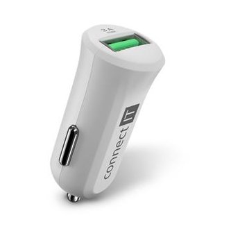 CONNECT IT InCarz QUICK CHARGE 3.0 nabíječka do auta, 1x USB, 3 A, QC 3.0, bílá