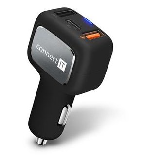 CONNECT IT InCarz QUICK CHARGE 3.0 nabíječka do auta, 2x USB, 1x USB-C, QC 3.0, černá