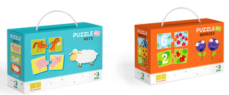 DODO Puzzle Duo 12x2 dílků, sada 2 balení Zvířátka a Čísla a Ovoce, 18m+