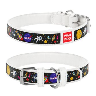 Waudog obojek kožený NASA bílý (20-28cm/1,2cm)