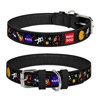 Waudog obojek kožený NASA černý (29-38cm/2cm)