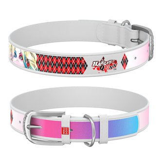 Waudog obojek kožený DC Harley Quinn bílý (20-28cm/1,2cm)