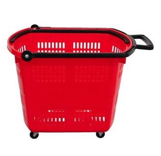 Košík nákupní do samoobsluhy na kolečkách, červený