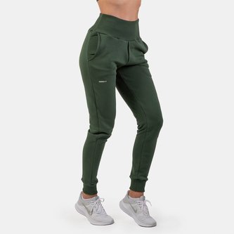 Dámské tepláky High Waist Loose Fit Dark Green - NEBBIA - Velikost: M