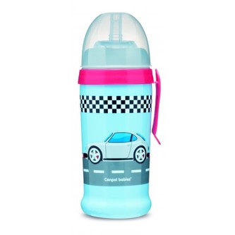 Canpol babies Sportovní láhev se silikonovou nevylévací slámkou AUTA 350 ml tmavě modrá