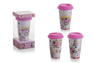 Hrnek s víčkem dortík + květina