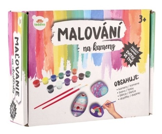 Malování na kameny/oblázky svítící ve tmě s barvami se štětci s doplňky v krabičce 20x15x5cm