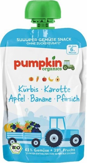 Pumpkin Organics Zeleninové pyré z dýně, mrkve s jablkem, banánu, broskve BIO 100 g