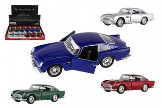 Auto Kinsmart Aston Martin DB5 kov/plast 13cm 4 barvy na zpětné natažení 12ks v boxu