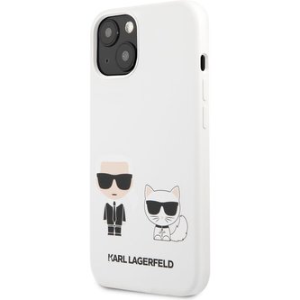 Karl Lagerfeld and Choupette Liquid Silicone Cover iPhone 13 mini bílý