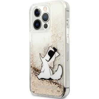 Karl Lagerfeld Liquid Glitter Choupette Eat Cover iPhone 13 Pro Max zlatý