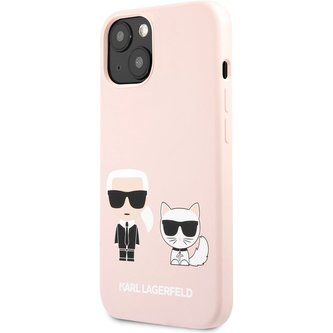 Karl Lagerfeld and Choupette Liquid Silicone Cover iPhone 13 mini světle růžový