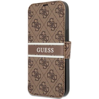 Guess PU 4G Printed Stripe Book Case iPhone 13 Pro hnědý