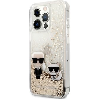 Karl Lagerfeld Liquid Glitter Karl and Choupette Cover iPhone 13 Pro zlatý