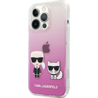 Karl Lagerfeld Ikonik Karl and Choupette Cover iPhone 13 Pro Max růžový