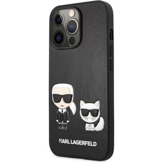 Karl Lagerfeld and Choupette PU Leather Cover iPhone 13 Pro Max černý