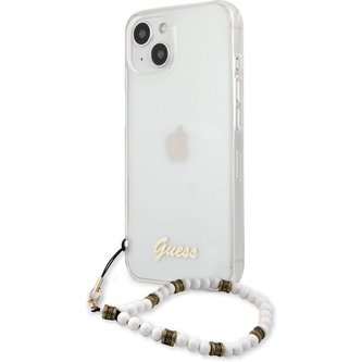 Guess PC Script and White Pearls Case iPhone 13 čirý/bílý