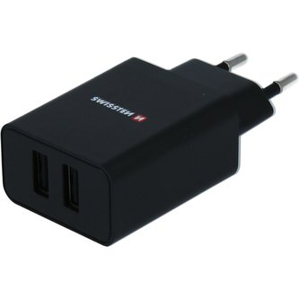 SWISSTEN síťový adaptér SMART IC 2x USB 2,1A POWER černý (ECO BALENÍ)
