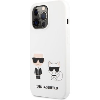 Karl Lagerfeld and Choupette Liquid Silicone Cover iPhone 13 Pro Max bílý