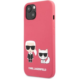 Karl Lagerfeld and Choupette Liquid Silicone Cover iPhone 13 mini červený