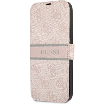 Guess PU 4G Printed Stripe Book Case iPhone 13 růžový