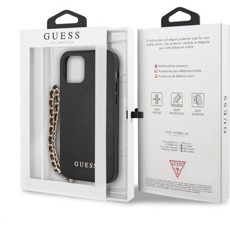 Guess PU Saffiano Gold Chain kryt iPhone 12 Pro Max černý