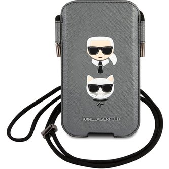 Karl Lagerfeld and Choupette Head Saffiano PU Pouch kapsa (S/M) šedá