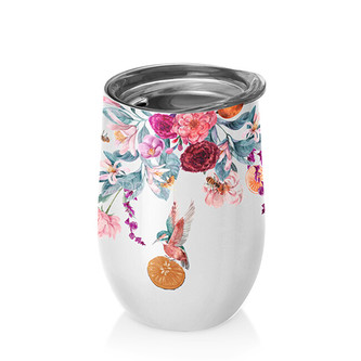 Bioloco Nerezový designový hrnek Bird, bees and flowers 400 ml