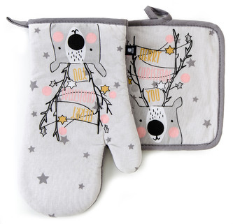 Kuchyňský set rukavice/chňapka WINTER JOY jelen světle šedá 18x30 cm/20X20 cm ESSEX