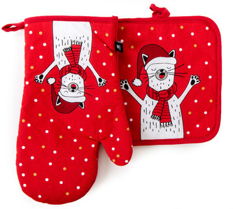 Kuchyňský set rukavice/chňapka WINTER JOY červená 18x30 cm/20X20 cm ESSEX