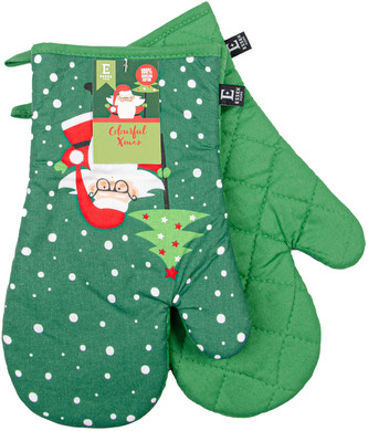 Kuchyňské rukavice chňapky COLOURFUL XMAS zelená 19x30 cm Essex