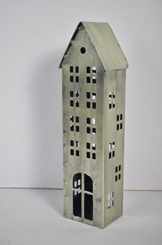 Kovový domeček na čajovou svíčku, champagne, 30x8,5x6 cm
