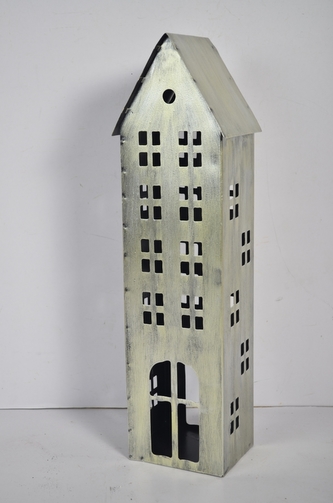 Kovový domeček na čajovou svíčku, champagne, 45x12,5x9 cm