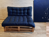 Paletové prošívané sezení DENIM PIETRO SET - sedák 120x80 cm, opěrka 120x40 cm, barva tmavě modrá, Mybesthome
