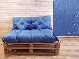 Polstr DENIM CARLOS SET - sedák 120x80 cm, opěrka 120x40 cm, 2x polštáře 30x30 cm, světle modrá, paletové prošívané sezení Mybesthome