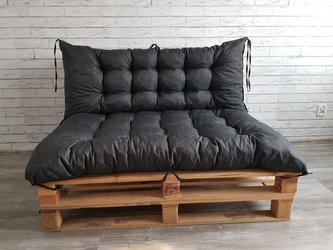 Paletové prošívané sezení PIETRO SET - sedák 120x80 cm, opěrka 120x40 cm, barva černá, Mybesthome