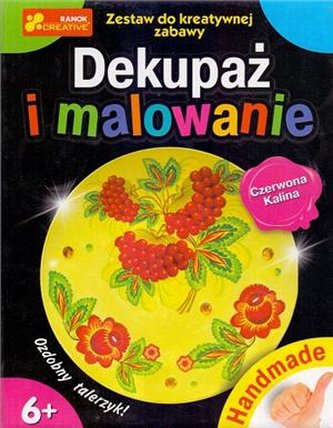 Dekupaż i malowanie Czerwona kalina talerzyk