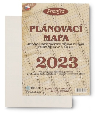 Plánovací roční mapa retro skládaná 2023 - nástěnný kalendář