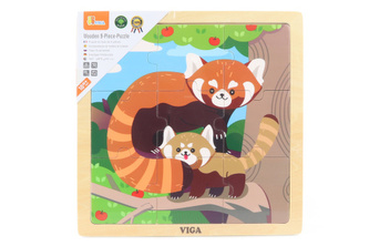Dřevěné puzzle 9 dílků - panda červená Dřevěné puzzle 9 dílků - panda červená