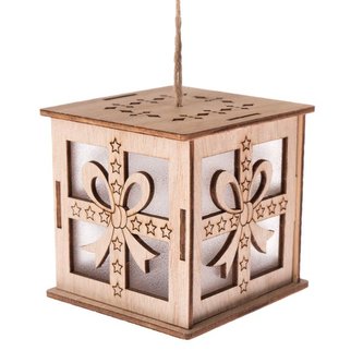 Dřevěná závěsná lucerna s LED světlem, 12/96