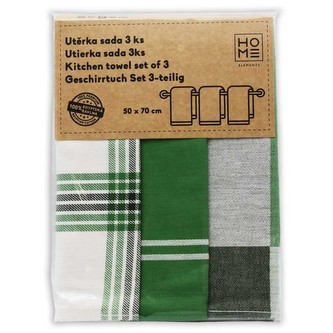 HOME ELEMENTS Set utěrek z egyptské bavlny 50*70 cm, 3 ks, Zelené listy