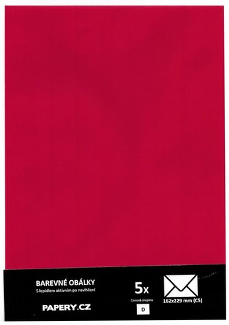 barevná obálka 162X229 ČERVENÁ TMAVÁ, 5 kusů, 100 gm2, olizová