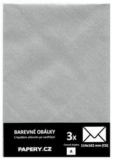 barevná obálka 114X162 STŘIBRNÁ METALICKÁ, 3 kusy, 100 gm2, olizová