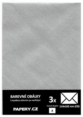 barevná obálka 114X162 STŘIBRNÁ METALICKÁ, 3 kusy, 100 gm2, olizová