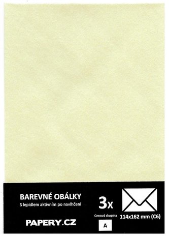 barevná obálka 114X162 ŠAMPAŇSKÁ METALICKÁ, 3 kusy, 100 gm2, olizová